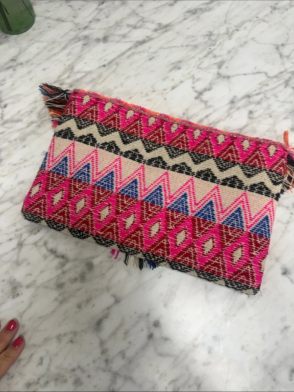 🌷Handcrafted Pink Multi-Color Fringe Hannah Clutch